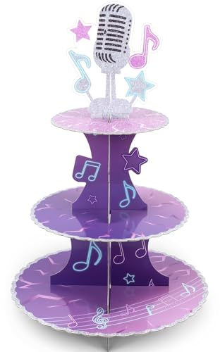 3 nivåer kartongtårtställ, musikmuffins-tema, tårthållare, tårtställ för födelsedag, tecknad festdekorationer, bakverk och muffinshållare, för sött bord och buffé