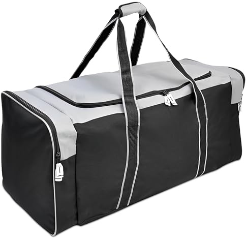Jetstream Heavy Duty Hockey Bag | Multi Pocket Travel Duffel Bag | Large Sports Gym Equipment with Water Repellency | Foldable Luggage Bag with Padded Handles For Camping (36 Inch, Grey)