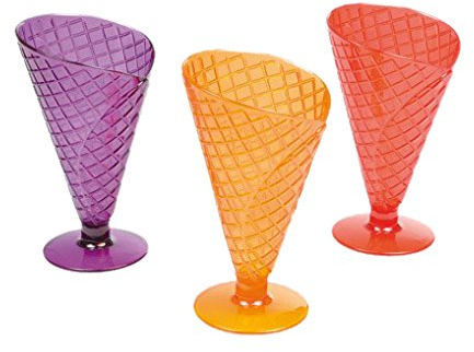 Homéa, Set de 3 Coupes Acrylique Forme Cornet 220Ml - 3 Couleurs Ass - PS - H16,5 cm, Assortis