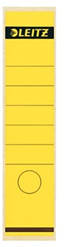 Leitz Rückenschild selbstklebend für Standard- und Hartpappe-Ordner, 100 Stück, 80 mm Rückenbreite, Langes und breites Format, 62 x 285 mm, Papier, gelb, 16401015
