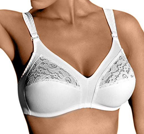 GIOS Reggiseno Art. 985 - Linea Morbida Eleganza Pizzo -Coppe Foderate in Cotone, Spalline Larghe, Cuciture Piatte e Invisibili. Coppa B Colori Bianco e Nero