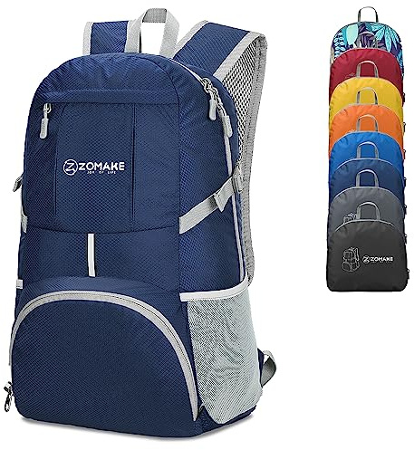 ZOMAKE 35L Leicht Faltbarer Rucksack Packbare Backpacks,Kleiner Rucksäcke Wanderrucksack Wasserdicht für Damen Herren Outdoor Wandern(Marineblau)