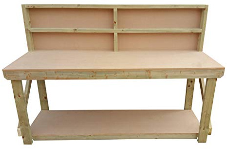 Arbor Garden Solutions Wooden MDF Workbench With Back - Work Table Handmade Strong Heavy Duty - Made From Construction Grade Timber (7ft)
