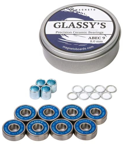 Magneto ABEC 9 608 Ceramic Bearing Kit - Precision Glide Ceramic ABEC Bearings - Rust-Resistant Skateboard Wheels Performance - Debris-Crushing Longboard Bearings - Pack of 8, Silver