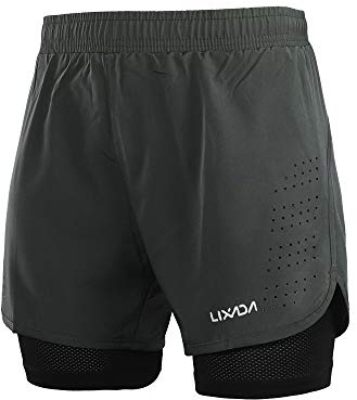 Lixada Hombres Pantalónes Cortos de Running 2-en-1, Pantalones Cortos de Atletismo, Pantalones Cortos de Fitness Maratón, Transpirable Pantalones+Secado Rápido