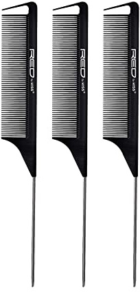 Red by Kiss 3 Pack Parting Pin Tail Comb Teasing Comb Reduces Frizz Heat Resistant (Black)