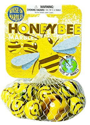 House of Marbles Honeybee Net Bag of Marbles – Glass Marble Set for Children – Classic Retro Playground Toy in Bee Themed Net Bag Gift