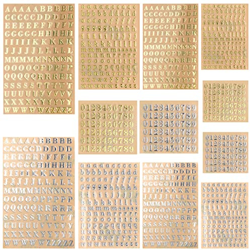 SAVITA 12 hojas pegatinas de alfabeto, números adhesivos con letras y números, mini letras autoadhesivas, para álbumes de recortes, fotos, bricolaje (2 tamaños, 2 colores)