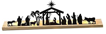 Set di presepi in metallo per la nascita di Gesù, piccole statuette con base in legno, per chiesa, mensola TV, camino, vacanze, ornamenti, 30 cm