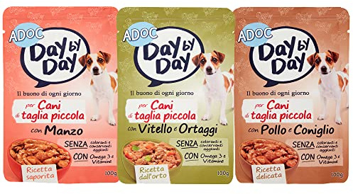 ADoC MIX Day by Day Dog Cane TAGLIA PICCOLA Manzo Pollo Coniglio Vitello e Ortaggi - 24 Buste da 100gr