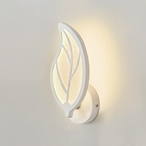 KRIPINC 12 W LED-vägglampa, akrylvägglampa, vit bladform, barnvägglampa, art deco-lampa för vardagsrum, sovrum, säng (trefärgat ljus)