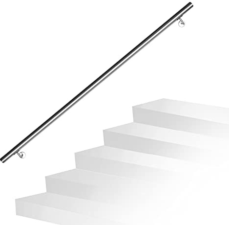 Daromigo Garde-corps en acier inoxydable, main courante pour escaliers, rampe murale, avec support mural et embouts, main courante pour escaliers intérieurs et extérieurs pour marches, parapets
