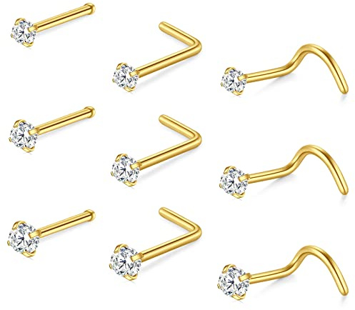 Longita Nose Studs 18g Nose Stud 18 gauge Nose piercing Stud Nose Ring Nose Screw Nose Bone Tiny Small Nose Stud Diamond Nose Jewelry Gold 1.5mm 2mm 2.5mm