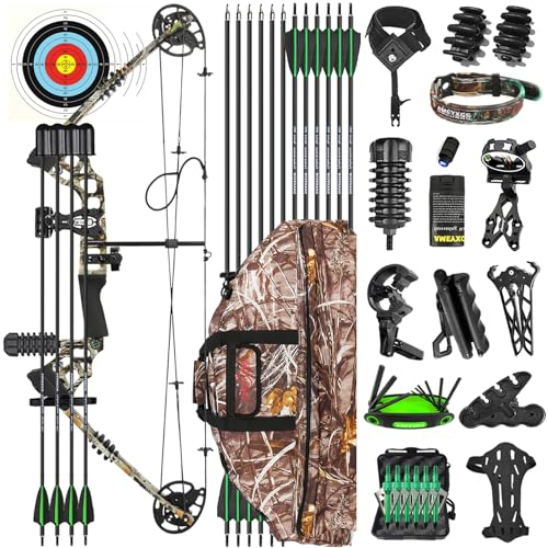 ZSHJGJR Archery Compound Bow Set Kit, 20-70Lbs Adjustable Compound bow and arrow Compound Bow Adult Beginner Professional Compound Bow for Hunting Target outdoor shooting RH/LH (LH, Camo - Set 2)