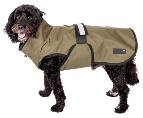 Danish Design 3-in-1 Dog Coat Olive, 49cm (19in) - All Weather, Waterpoof, Fleece-Lined, Reflective Raincoat for Dogs