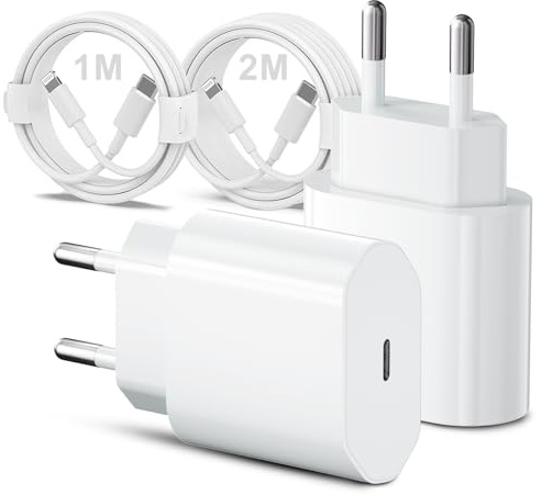 Confezione da 2 caricabatterie rapido USB C con cavo di ricarica per iPhone 2 m e 1 m, cavo di ricarica rapida per i Phone 14/13/12/11/Pro Max/Mini/SE/Xr/X/Xs Max, Pad, cavo e spina di alimentazione