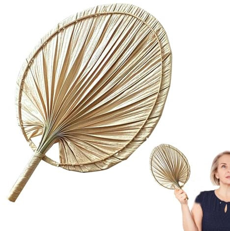 Palm Leaf Hand Fan - Woven Raffie, Natural Cooling Design | Handmade Summer Breeze Fan for Wedding Favour Program, Decorative Leaf Fan for Outdoor Ceremony, Home, Camping or
