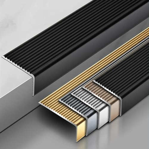 Perfil De Borde De Escalera Tira, Fácil De Instalar, Perfil De Aluminio Para Escaleras, para Escaleras Para Escalones Madera Metal Baldosas, Perfil De Antideslizante Borde Escalonado(Negro,50*30mm)