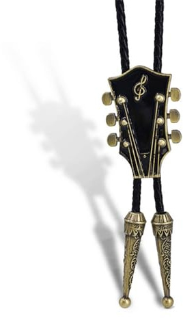 Uqezagpa Ciondolo a forma di chitarra musicale Bolotie Western intrecciato in finta pelle corda cravatta camicia collare catena, Length 100cm, Metallo