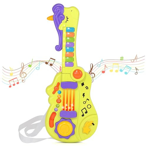 Shayson Kids Guitar Toy 3 in 1 Musical Instruments for Kids Piano Toddler Toy Guitar with Strap Electronic Toddlers Music Toys for 3 4 5 6 Year Old Boys Girls Gifts(Green)