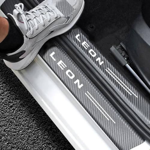 EULVGG 4 Piezas Protector de Escalón de Coche para SEAT LEON, Protección de Barra de Umbral de Puerta con Pegatinas de Fibra de Carbono Decoración para Estribos de Coche Anti-Arañazos (LEON)
