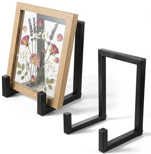 Yuanan 2 PCS Picture Easels for Display Plate Holder Stand, 8 Inch Metal Decorative Plate Holder Tabletop Display for Books, Plates, Photos, Paintings, Crafts and Home Decor-Black