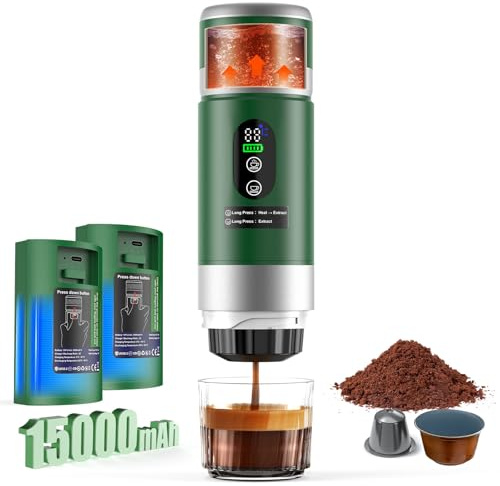 Zordin Portable Espresso Machine with Removeable Battery, 20 bar Mini Travel Coffee maker, Expresso Maker with USB-C,3-in-1 Car Coffee Maker Self-Heating, Ground Coffee & Capsule(Ns&DG)