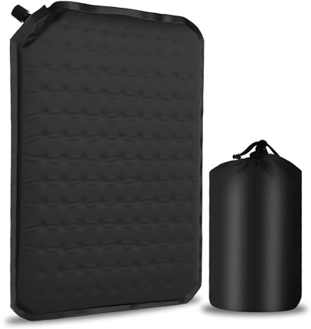 Self Inflating Travel Seat Cushion, 40×30cm Inflatable Memory Foam Seat Pad | Portable Waterproof Outdoor Cushion with Storage Bag for Camping, Stadium, Airplane,Car,Office (Black)