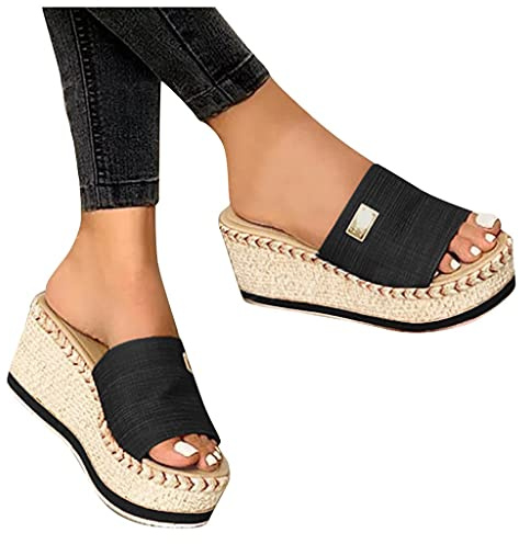 Sandales Compensees Femme Confortable Mules Été Sabots Plateforme Talon Haut Des Sandales Bout Ouvert Chaussures Cheville Vintage Pantoufles Vacances Sandale Femme Talon Compensé Plate-Forme