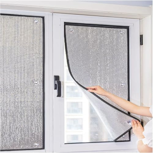 Reflective Aluminum Foil Window Film,99% Light Blocking Thermal Sun Shade Curtain with Suction Cups,Winter Warm & Summer Cool Insulation Film,Reusable Window Cover,for Home (40x80cm/16″x31″)