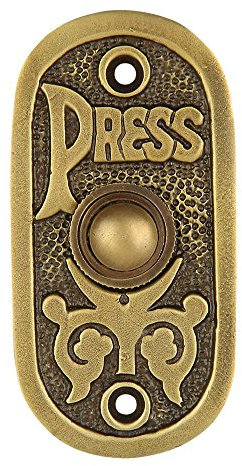 A29 Antique Brass Doorbell Button – 3 1/8 x 1 1/2 – Vintage Decorative Finish in Brass with Recess Mount – Wired for Two-Wire Chimes, Outdoor Weatherproof, Easy DIY Installation with Screws