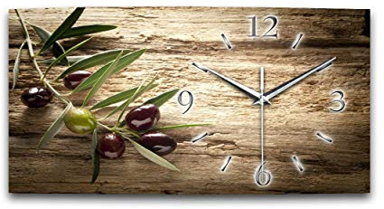 Kreative Feder Designer-Wanduhr Olive XXL Küchenuhr leise Funkuhr in modernem Design ohne Ticken (WA162, 80x40cm leises Funkuhrwerk)