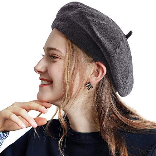 LADYBRO Berets for Women Wool Hat - Grey Knitted Berets Double Layer Wool Beret Female