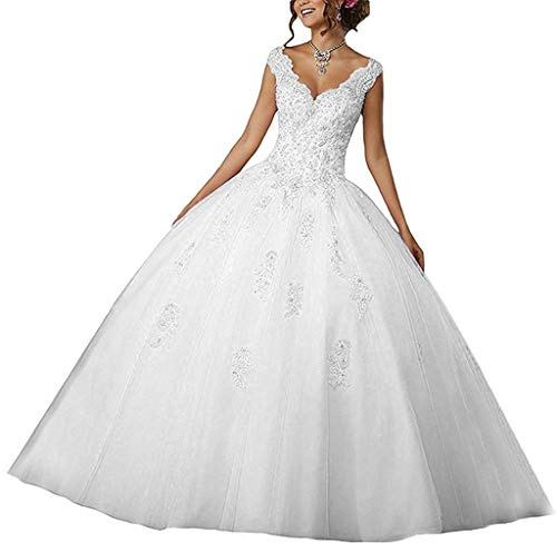 Vantexi Vestidos de quinceañera con cuello en V para mujer, con encaje, vestidos de noche, largos, vestidos de novia, vestidos de fiesta