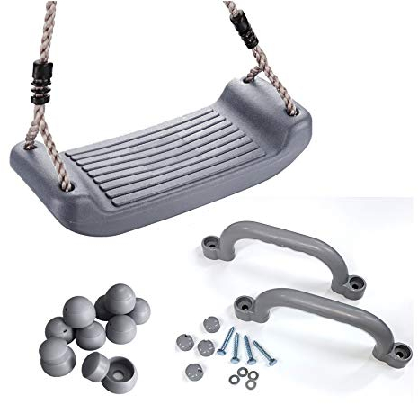 Zubehörset für Spielturm Schaukelsitz aus Kunststoff + 2 Handgriffe + 10 Bolzenabdeckung Sparset Zubehör Set grau