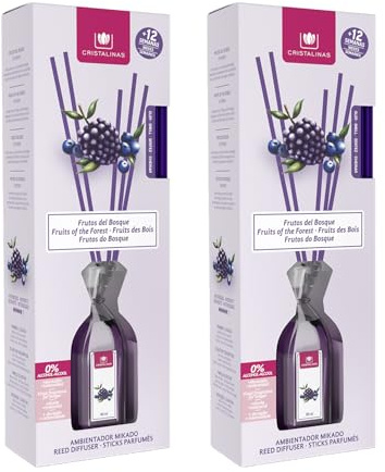CRISTALINAS | Pack 2 Ambientador Mikado | Larga Duración 12 Semanas | 2x90ml | 0% Alcohol (Frutos del Bosque, 90ml)
