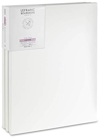 Lefranc Bourgeois 301355 kilram av granträ – set om 3 50 x 70 cm duk av 100% bomull 280 g/m², stabil kilram av granträ, vit förgrundad duk för akrylfärger och oljefärger