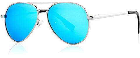 Gleyemor Kids Polarized Aviator Sunglasses for Juniors Teenagers Age 8-18 (Silver/Blue Mirror)