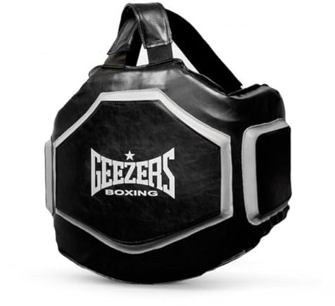Geezers Pro Body Protector – Premium Leather, Multi-Layer Shock-Absorbing Foam, Adjustable Padded Shoulder Straps, Boxing Training, Coaching Equipment, Gym Gear