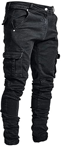 Jeans pour Homme Pantalon Denim Slim Fit Homme Jean Vetement De Survêtement Jeans Homme Coton Denim de Couleur de Travail Hip-hop délavé Vintage Noir M