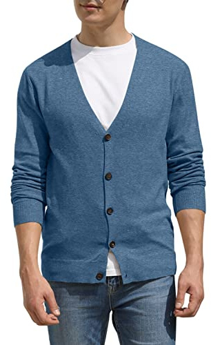 Hisir Cardigan da uomo lavorato a maglia, leggero, classico, morbido, in lana, con scollo a V, con bottoni, a maniche lunghe, maglioni, per uomo, regalo da uomo, XXL