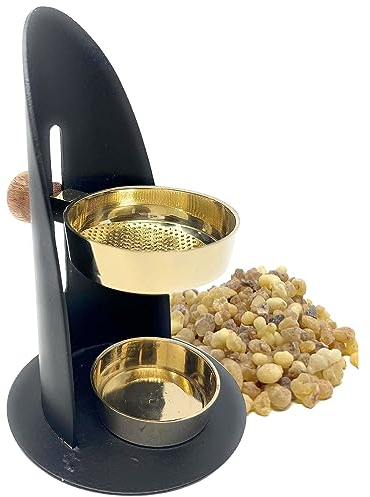 TRINTURA Weihrauchbrenner höhenverstellbar schwarz Gold inkl. 20g Boswelia Weihrauch