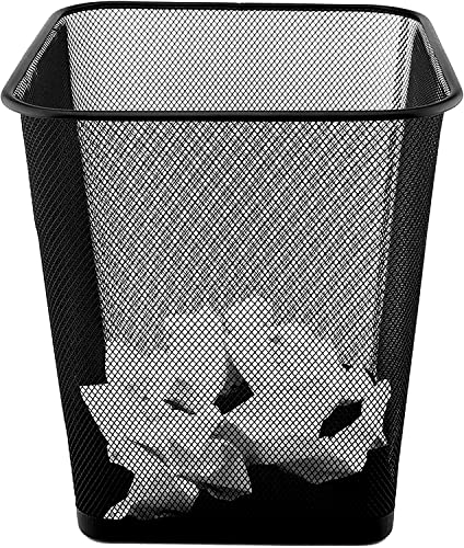 Best House Metal Mesh Square Bin - 9 Litre Black Wire Waste Basket - Lightweight and Sturdy Paper Bin for Kitchen, Home Office, Living Room, Bedroom (Pack of 2)