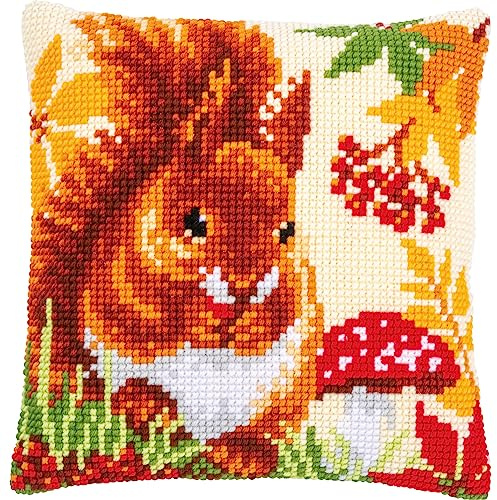 VERVACO Kit Cuscino Punto Croce SCOIATTOLO IN AUTUNNO Set Ricamo Principianti Cuscini Gobelin Decorativi ca. 40 x 40 cm Accessori Per Lavoretti Creativi DIY Casa Decor Hobby Adulti Cross Stitch