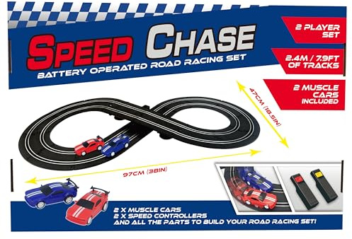 BANDAI Artin Speed Chase Slot Car Racing Set | 2.4m 2 Player Electric Race Car Track With 2 Muscle Cars And Speed Controls | Adults And Kids Electric Car Racing Toys Make Great Remote Control Gifts