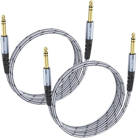 JOLGOO 1/4 Inch TRS Instrument Cable 3.3 FT 2-Pack, Quarter inch Audio Cable, 6.35 Balanced Interconnect Line for Electric Guitar, Bass, Keyboard, Mixer, Amplifier, Speaker, Electric Mandolin