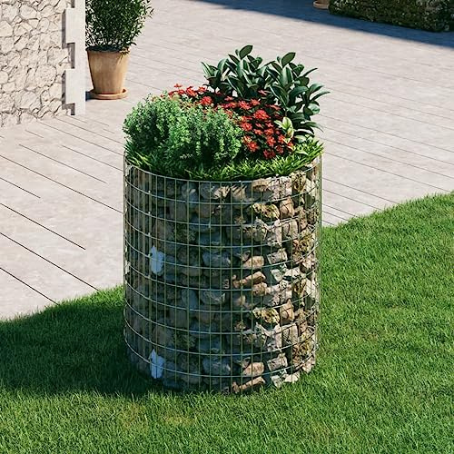 loibinfen Outdoor Garden Round Gabion Basket Cage Planter Stand Patio Backyard Gabion Post Raised Bed Fencing, Circular Gabion Pole Galvanized Steel Ø39.4x39.4