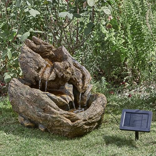 Festive Lights - Fontana a cascata ibrida a cascata di Wychwood Falls a energia solare e a batteria, effetto pietra marrone, in poliresina, per esterni, giardino, ornamentale, 1175000