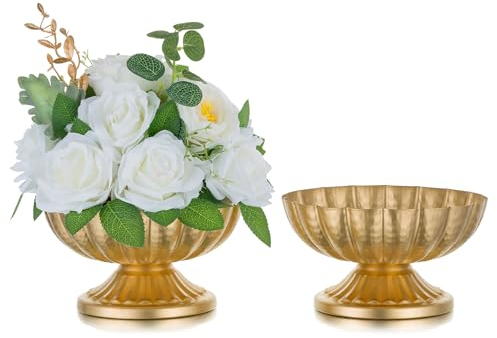 Inweder Jarrón dorado para mesa: florero dorado para centros de mesa de boda, 2 paquetes de arreglos de soporte de flores de tamaño pequeño a granel para fiestas, eventos, compromisos, celebraciones