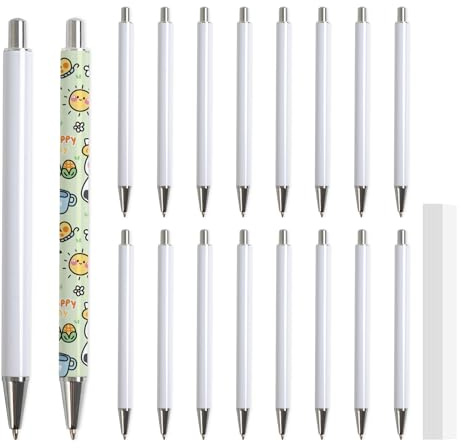PYD Life Pen Heat Press Sublimation Oven Lot de 20 stylos à bille sans clip avec 25 films rétractables Blanc